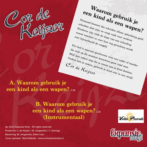 9.060 - Cor de Keijzer - Waarom gebruik je een kind als wapen / Waarom gebruik je een kind als wapen (instr.) (Back)